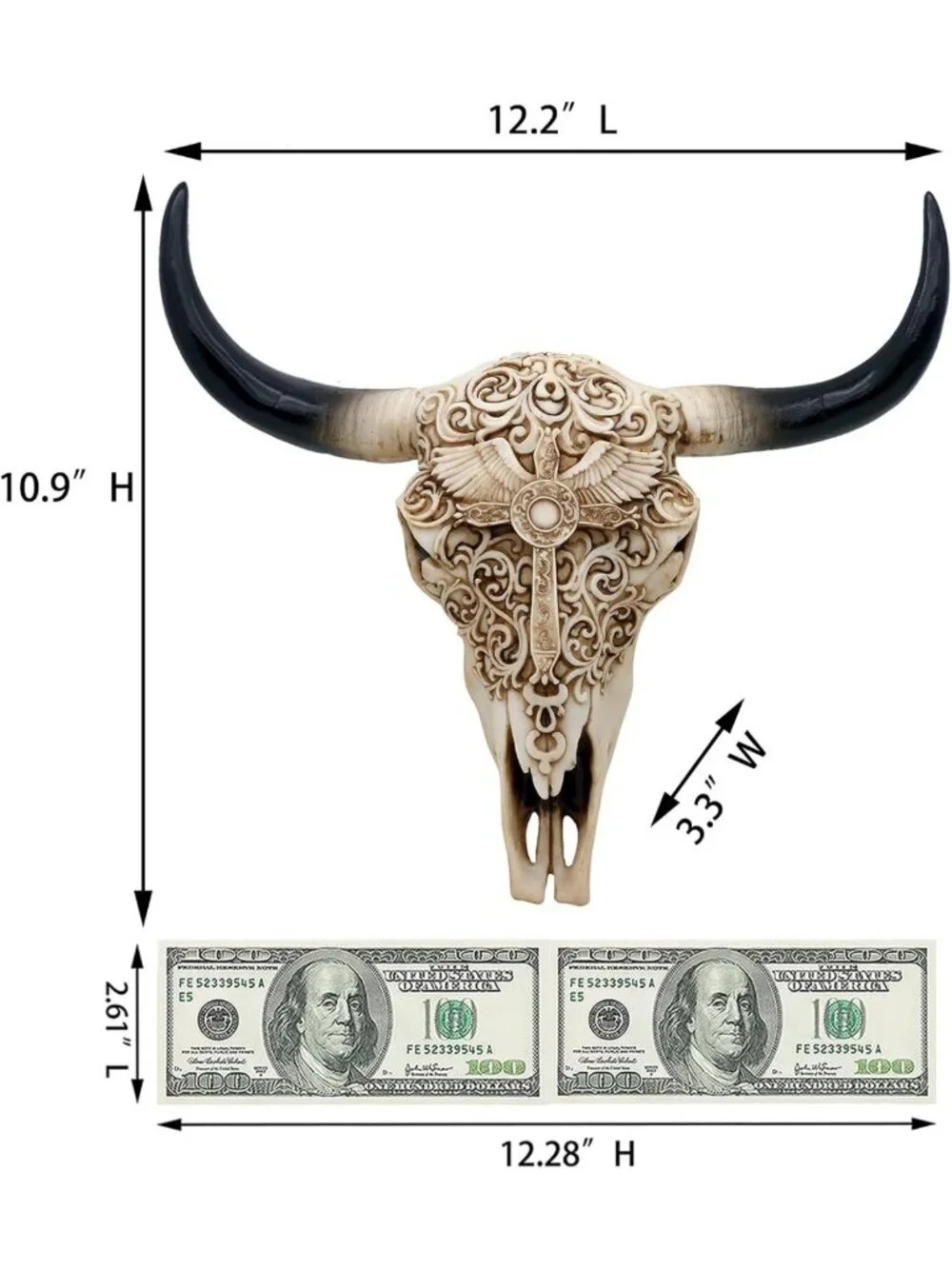 Boho Western Cow Skull Wall Decor - Realistic Animal Head Hanging Art, 12.2